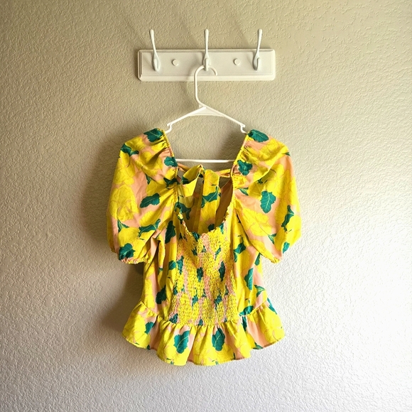 Corset Yellow Floral Puff Sleeve Blouse - Picture 2 of 2